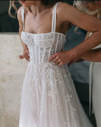 A-Line Straps Tulle Long Wedding Dresses Princess Bridal Gowns
