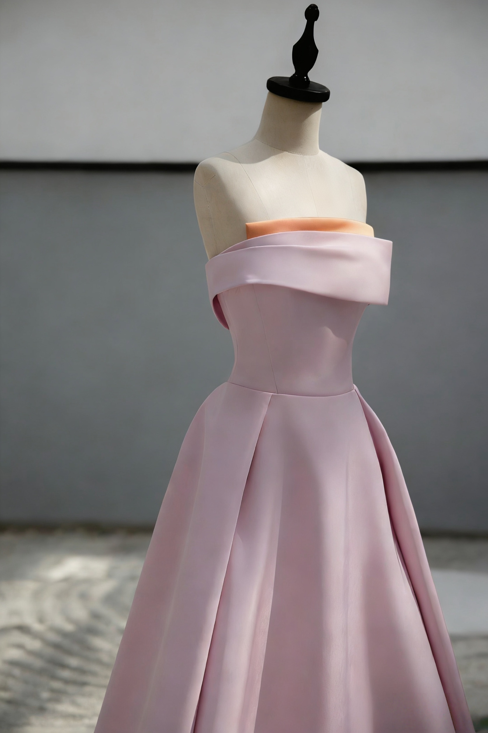 A-Line Sweep Train Satin Dark Pink Long Formal Prom Dress Secondary image