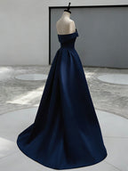 A-Line Sweep Train Satin Dark Pink Long Formal Prom Dress