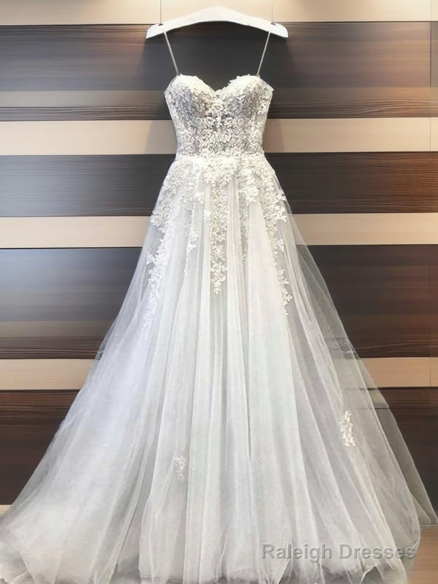 A-Line Sweetheart Appliques Lace Floor-Length Lace Wedding Dresses Main image