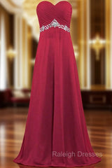A-Line Sweetheart Chiffon Floor Length Bridesmaid Dress With Crystal