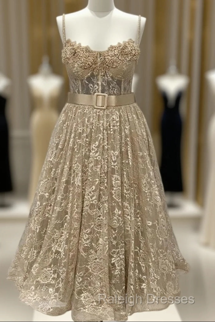 A-Line Sweetheart Corset Midi Lace Dress Main image