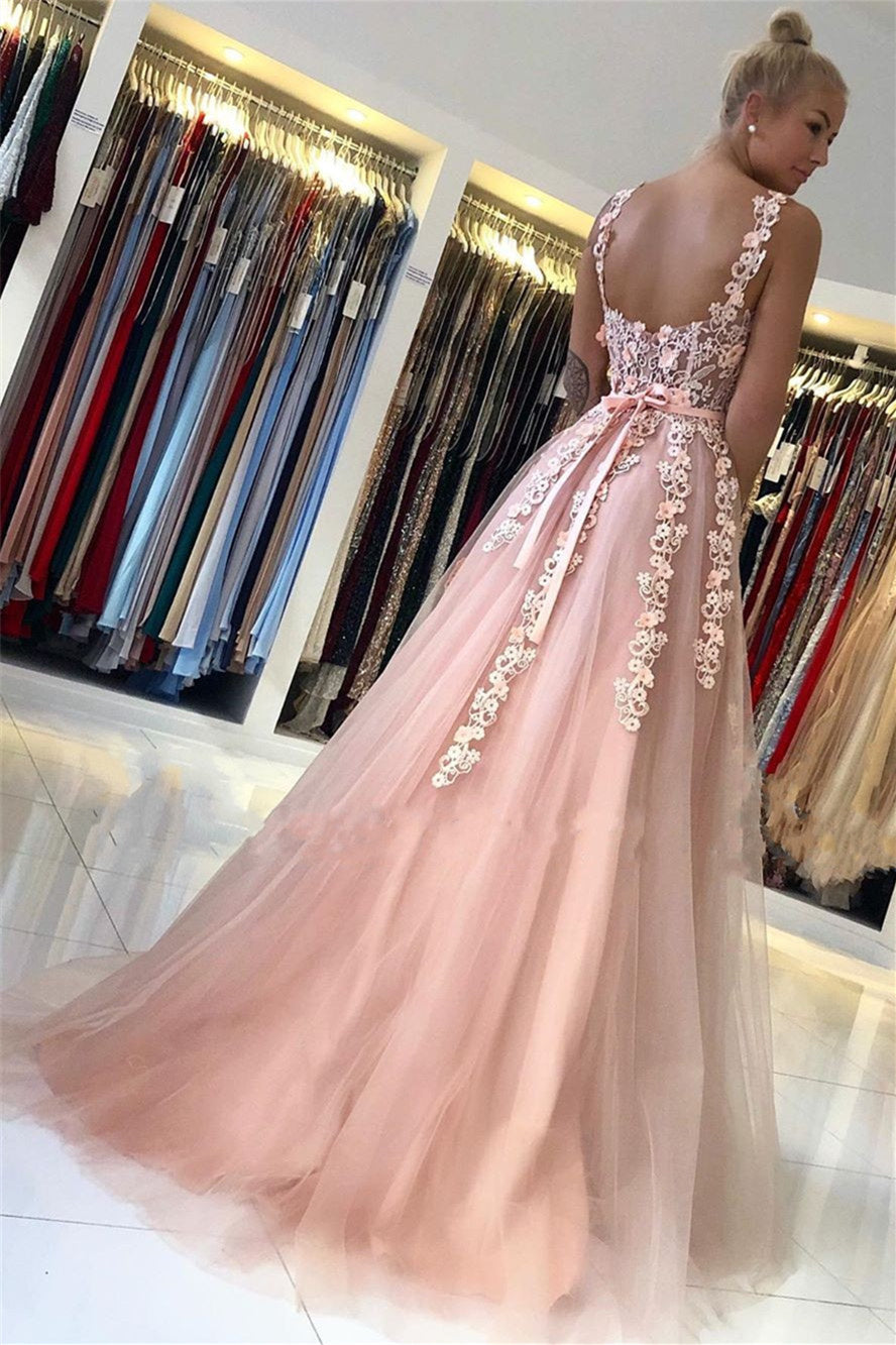 A-Line Sweetheart Floor-Length Sleeveless Backless Lace Applique Prom Dress Secondary image