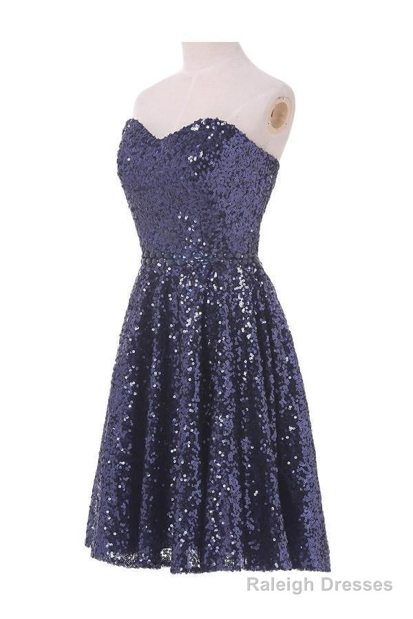 A-Line Sweetheart Knee Length Sequined Homecoming Dresses With Beads