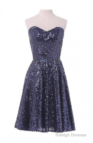 A-Line Sweetheart Knee Length Sequined Homecoming Dresses With Beads Main image