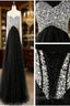 A Line Sweetheart Neck Black Floor Length Long Prom Dresses, Black Formal Dresses