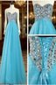 A Line Sweetheart Neck Blue Floor Length Long Prom Dresses, Formal Dresses