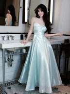 A-Line Sweetheart Neck Blue Long Formal Prom Dress