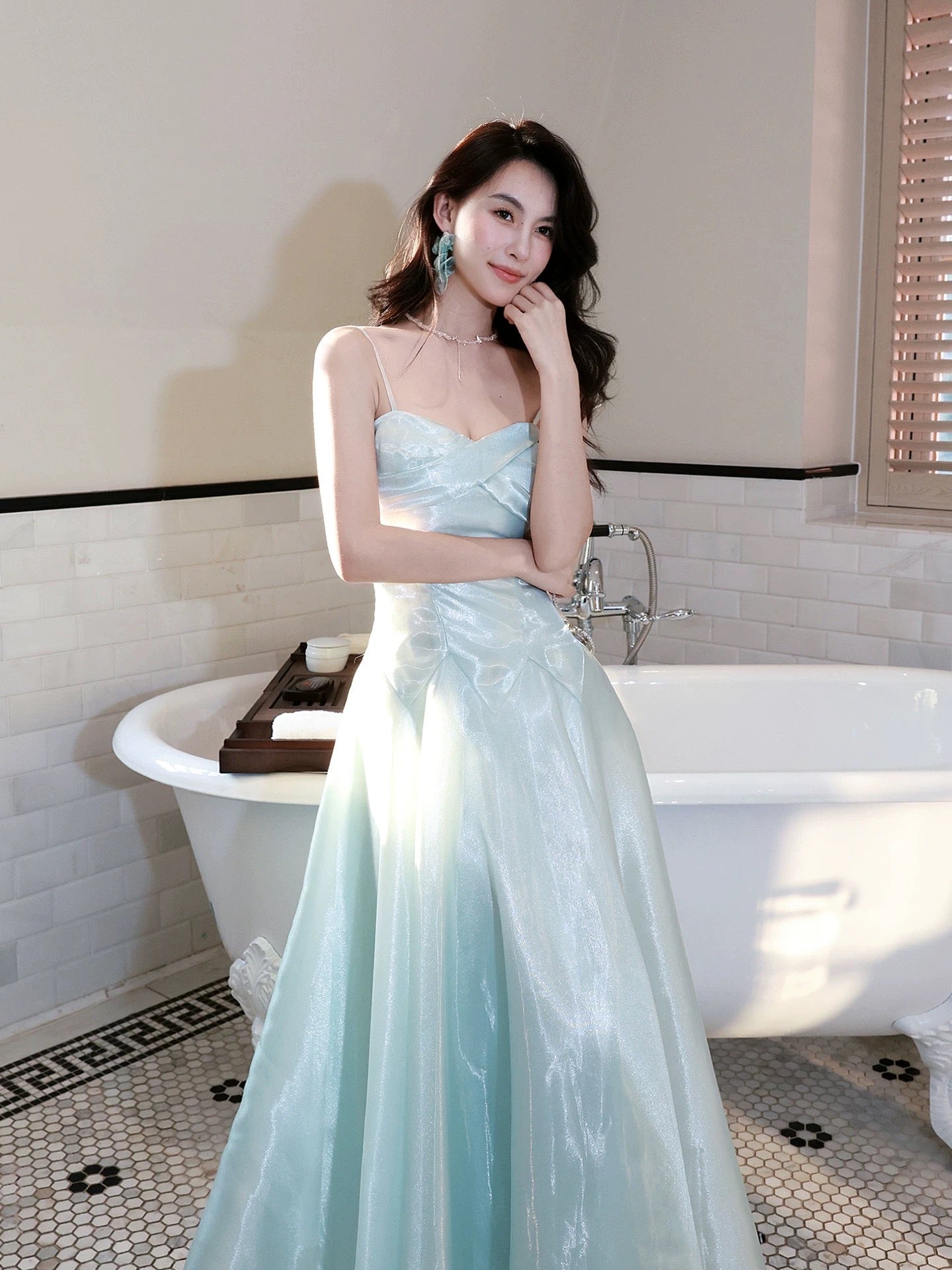 A-Line Sweetheart Neck Blue Long Formal Prom Dress