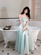 A-Line Sweetheart Neck Blue Long Formal Prom Dress