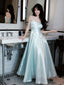 A-Line Sweetheart Neck Blue Long Formal Prom Dress
