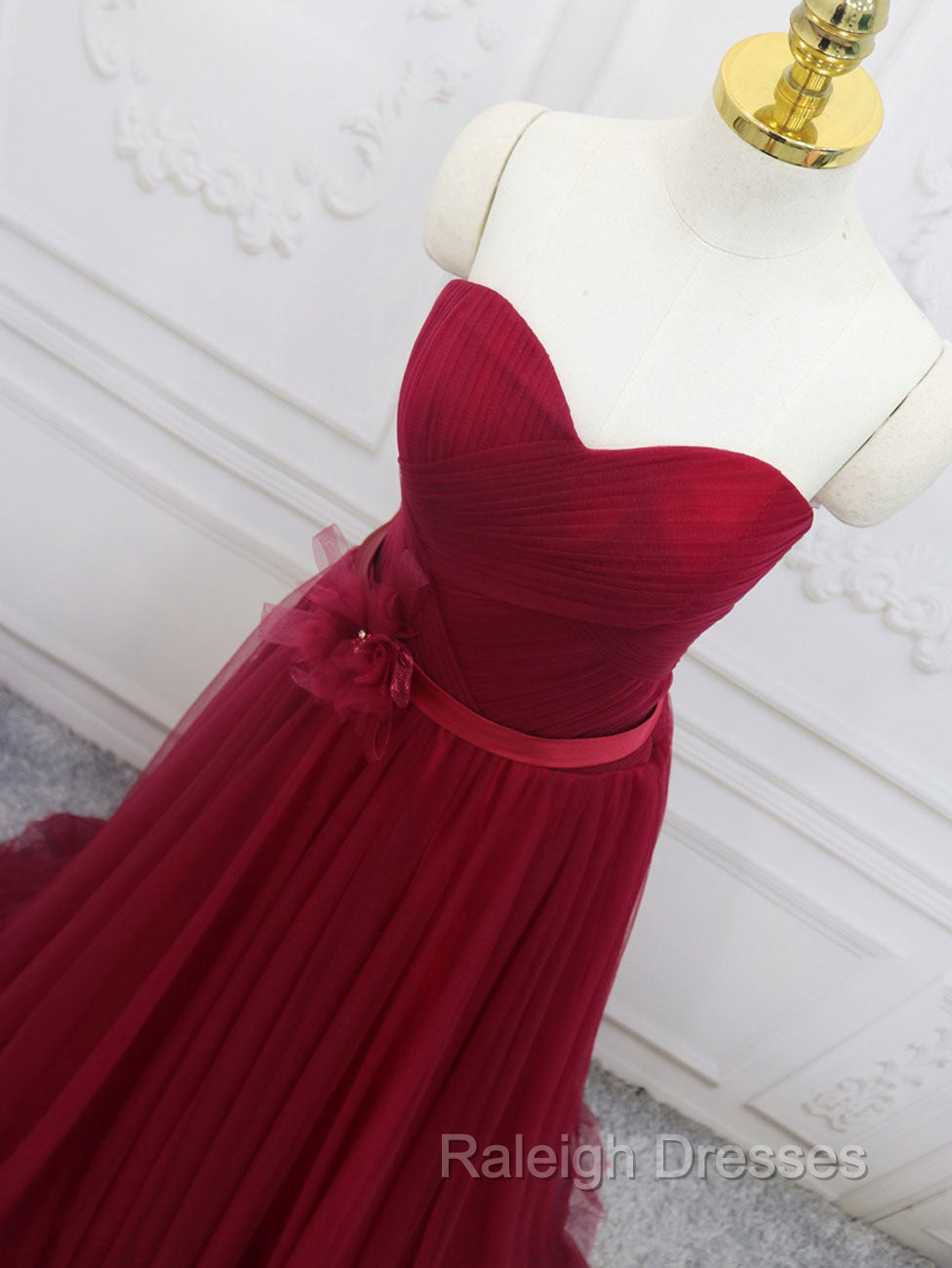 A-Line Sweetheart Neck Burgundy Long Prom Dress, Burgundy Bridesmaid Dress Secondary image