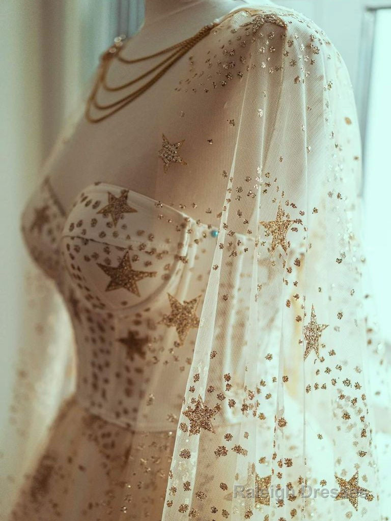 A-Line Sweetheart Neck Champagne Tulle Long Prom Dress, Champagne Long Formal Dress Secondary image