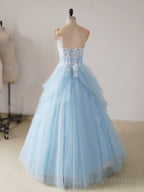 A-Line Sweetheart Neck Lace Blue Long Prom Dress, Blue Long Sweet 16 Dress