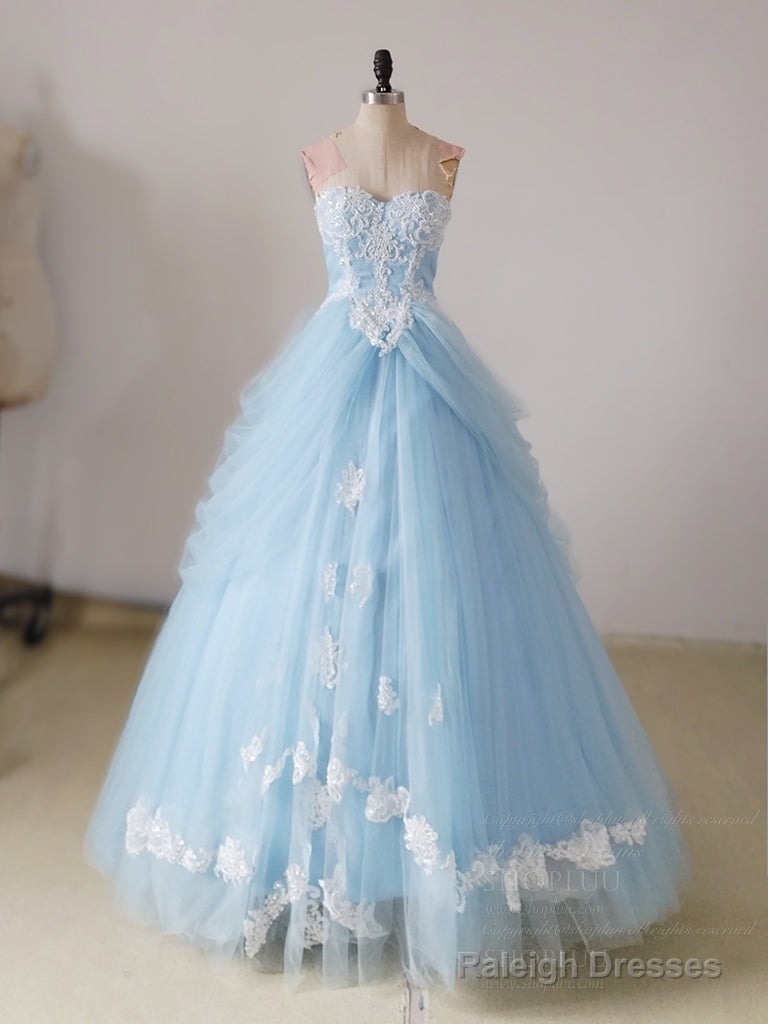 A-Line Sweetheart Neck Lace Blue Long Prom Dress, Blue Long Sweet 16 Dress Main image