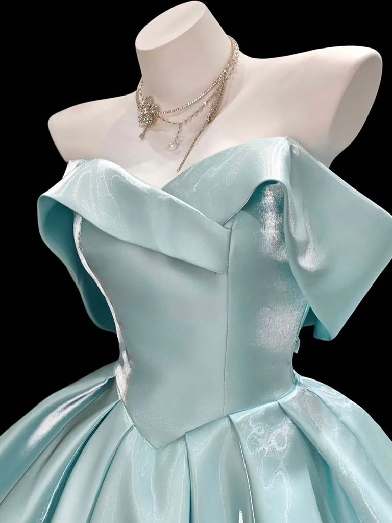 A-Line Sweetheart Neck Off Shoulder Blue Short Formal Prom Dress