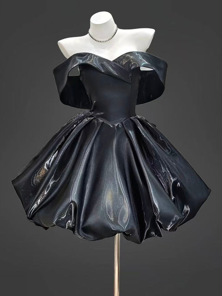 A-Line Sweetheart Neck Off Shoulder Blue Short Formal Prom Dress