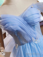 A-Line Sweetheart Neck Off Shoulder Blue Short Prom Dresses With Beads