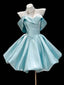 A-Line Sweetheart Neck Off Shoulder Blue Short Formal Prom Dress