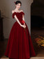 A-Line Sweetheart Neck Off Shoulder Floor Length Burgundy Formal Prom Dress