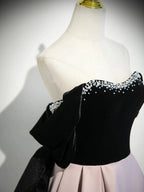 A-Line  Sweetheart Neck Off Shoulder Floor Length Pink Formal Prom Dress With Beads