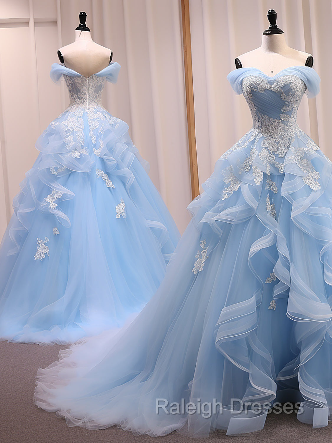 A-Line Sweetheart Neck Off Shoulder Tulle Lace Blue Long Prom Dress, Blue Sweet 16 Dress