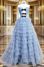 A-Line Sweetheart Neck Polka Dots Tulle Blue Long Prom Dress, Blue Long Formal Dress
