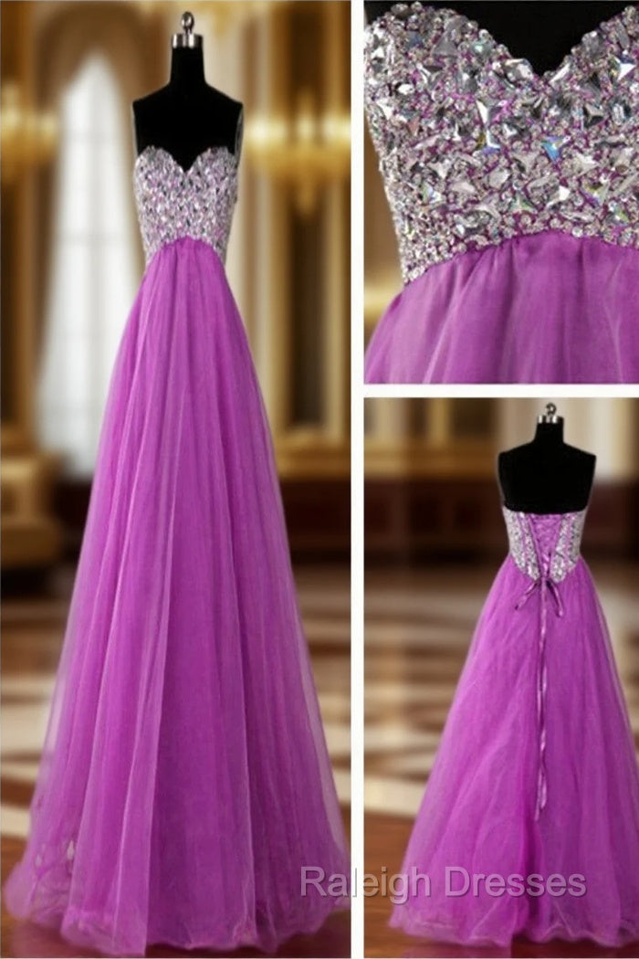 A Line Sweetheart Neck Purple Floor Length Long Prom Dresses, Purple Formal Dresses Main image