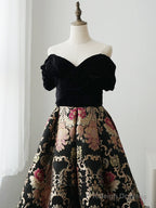 A-Line Sweetheart Neck Satin Black Long Prom Dress, Black Formal Dress