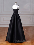 A Line Sweetheart Neck Satin Black Long Prom Dress, Black Long Formal Dress
