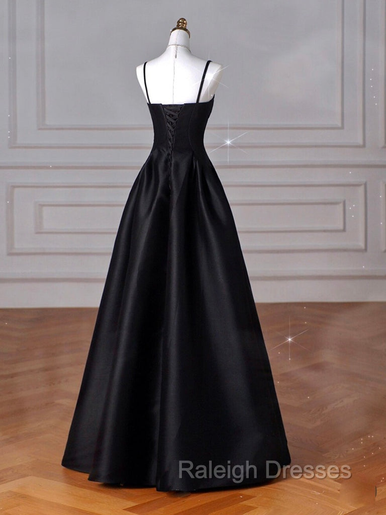 A Line Sweetheart Neck Satin Black Long Prom Dress, Black Long Formal Dress