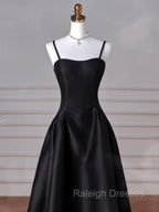A-Line Sweetheart Neck Satin Black Long Prom Dress, Black Long Formal Dress