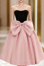 A-Line Sweetheart Neck Satin Black/Pink Short Prom Dress, Cute Homecoming Dress