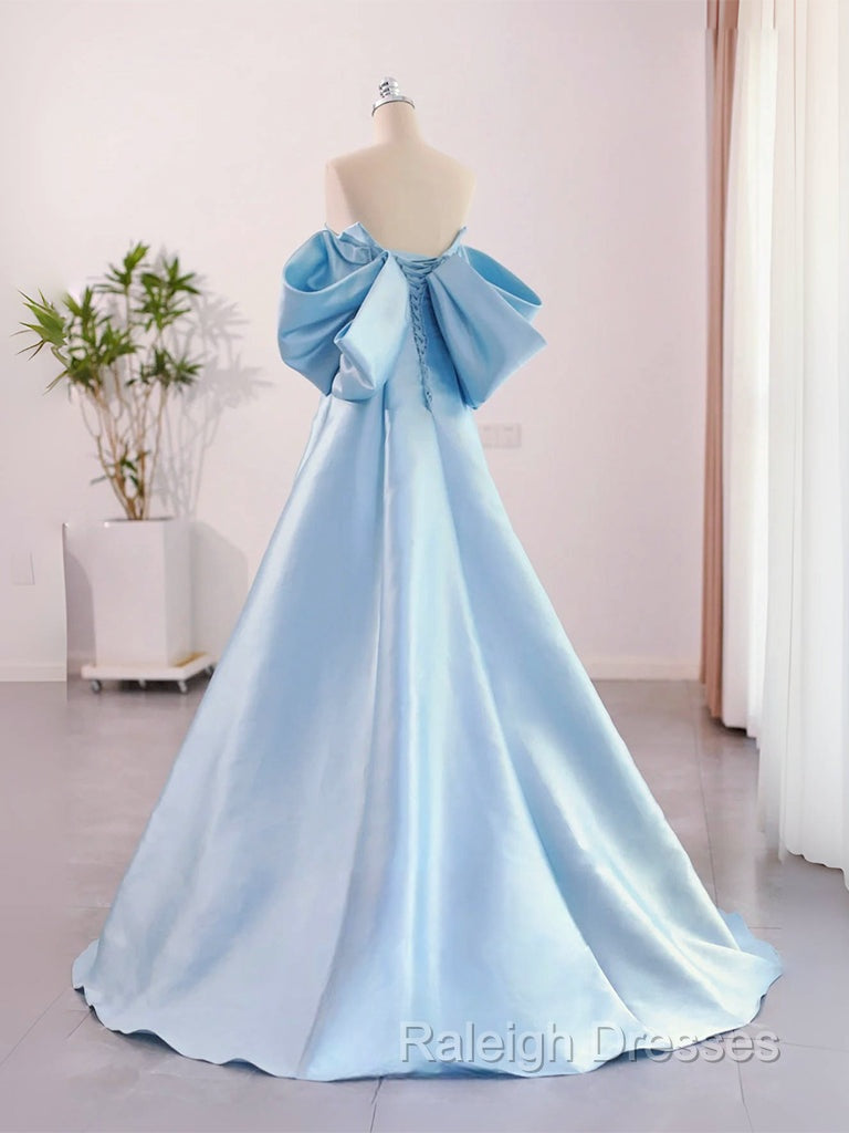A-Line Sweetheart Neck Satin Blue Long Prom Dress, Blue Long Formal Dress Secondary image