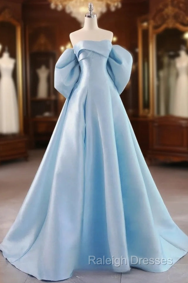 A-Line Sweetheart Neck Satin Blue Long Prom Dress, Blue Long Formal Dress