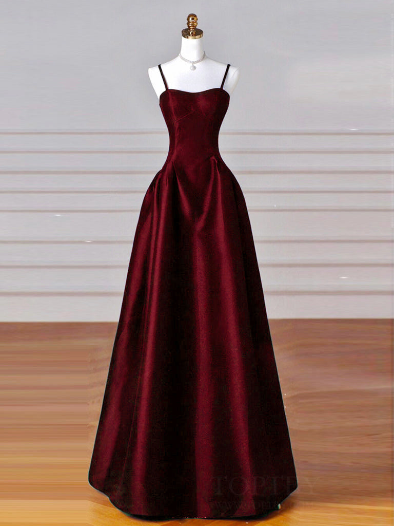 A-Line Sweetheart Neck Satin Burgundy Long Formal Prom Dress, Burgundy Long Formal Dress Main image