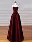 A-Line Sweetheart Neck Satin Burgundy Long Formal Prom Dress, Burgundy Long Formal Dress