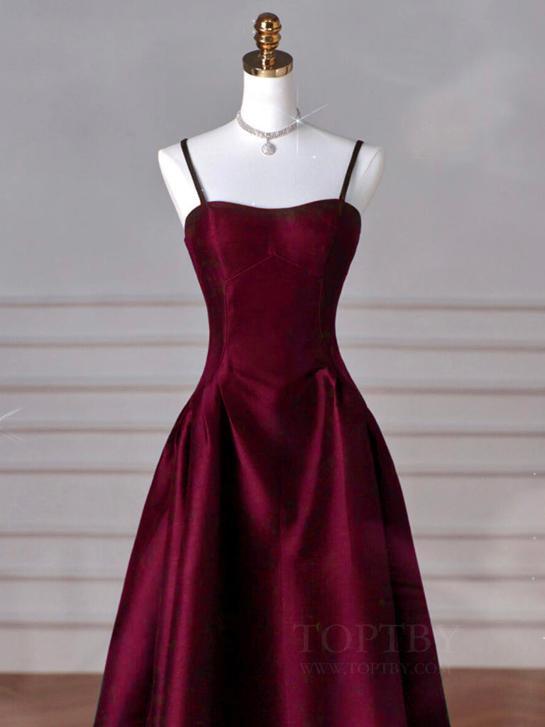 A-Line Sweetheart Neck Satin Burgundy Long Formal Prom Dress, Burgundy Long Formal Dress Secondary image