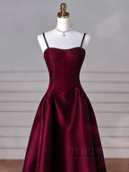 A-Line Sweetheart Neck Satin Burgundy Long Formal Prom Dress, Burgundy Long Formal Dress