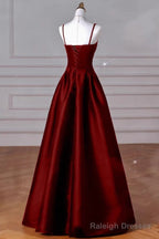 A Line Sweetheart Neck Satin Burgundy Long Prom Dress, Burgundy Long Formal Dress