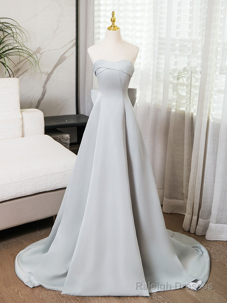 A-Line Sweetheart Neck Satin Gray Long Prom Dress, Gray Long Formal Dress Main image