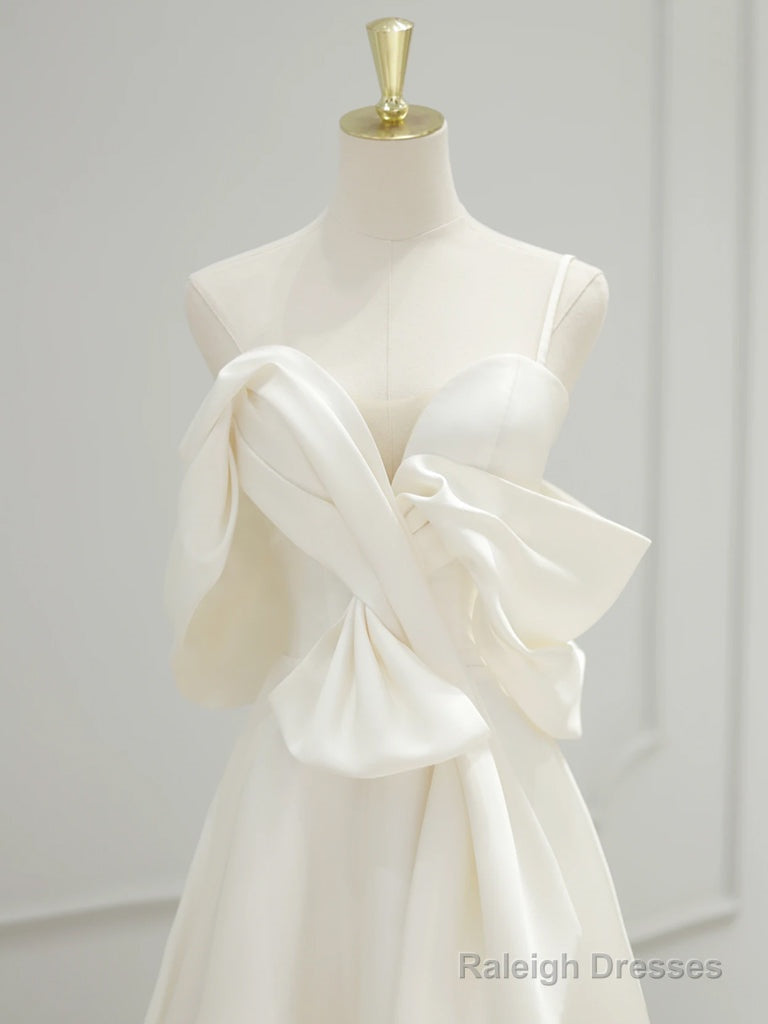 A-Line Sweetheart Neck Satin Ivory Long Prom Dress, Ivory Long Formal Dress