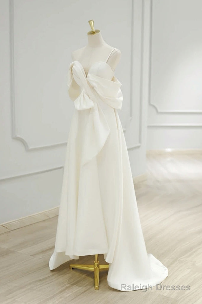 A-Line Sweetheart Neck Satin Ivory Long Prom Dress, Ivory Long Formal Dress