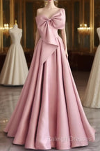 A-Line Sweetheart Neck Satin Pink Long Prom Dress, Pink Long Evening Dress