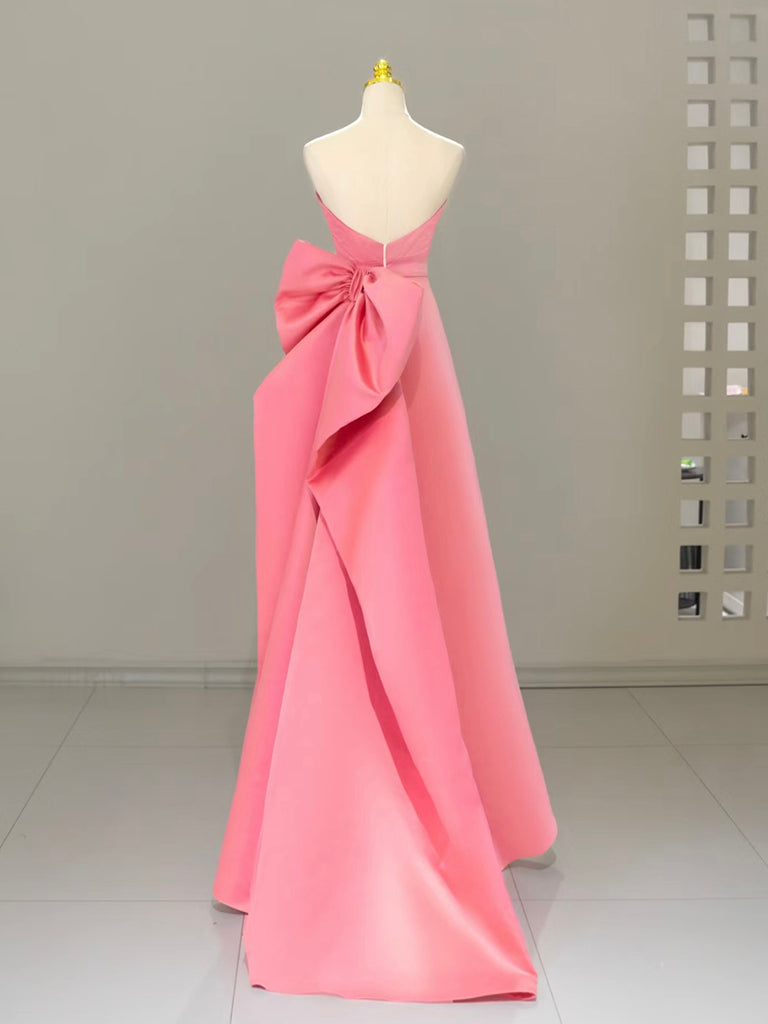 A-Line Sweetheart Neck Satin Pink Long Formal Prom Dress, Pink Long Formal Dress Secondary image