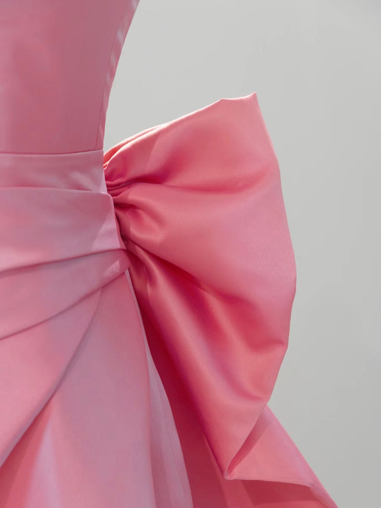 A-Line Sweetheart Neck Satin Pink Long Formal Prom Dress, Pink Long Formal Dress