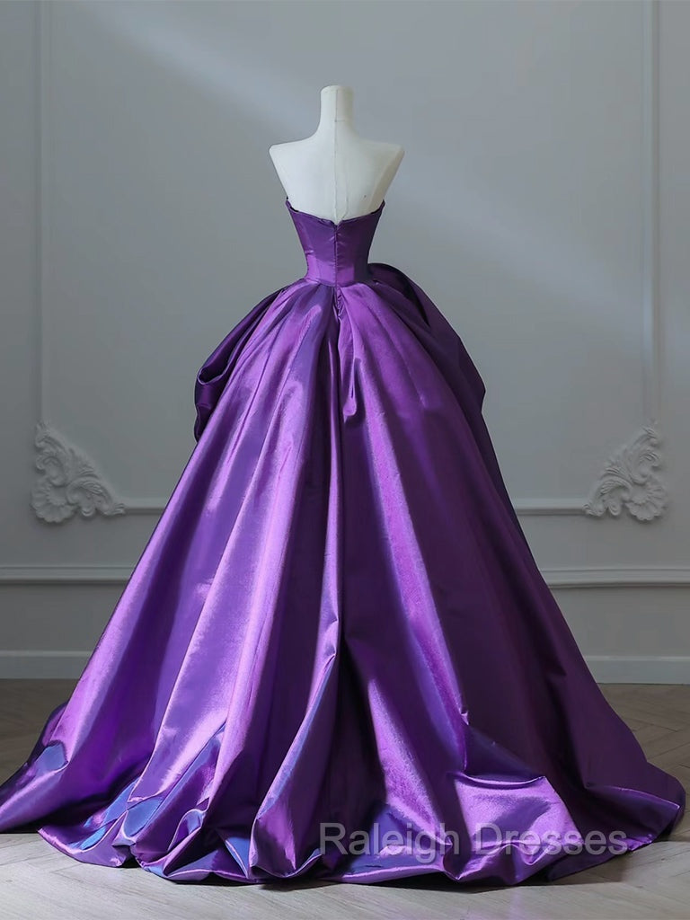 A-Line Sweetheart Neck Satin Purple Long Prom Dress Formal Dress Evening Dress