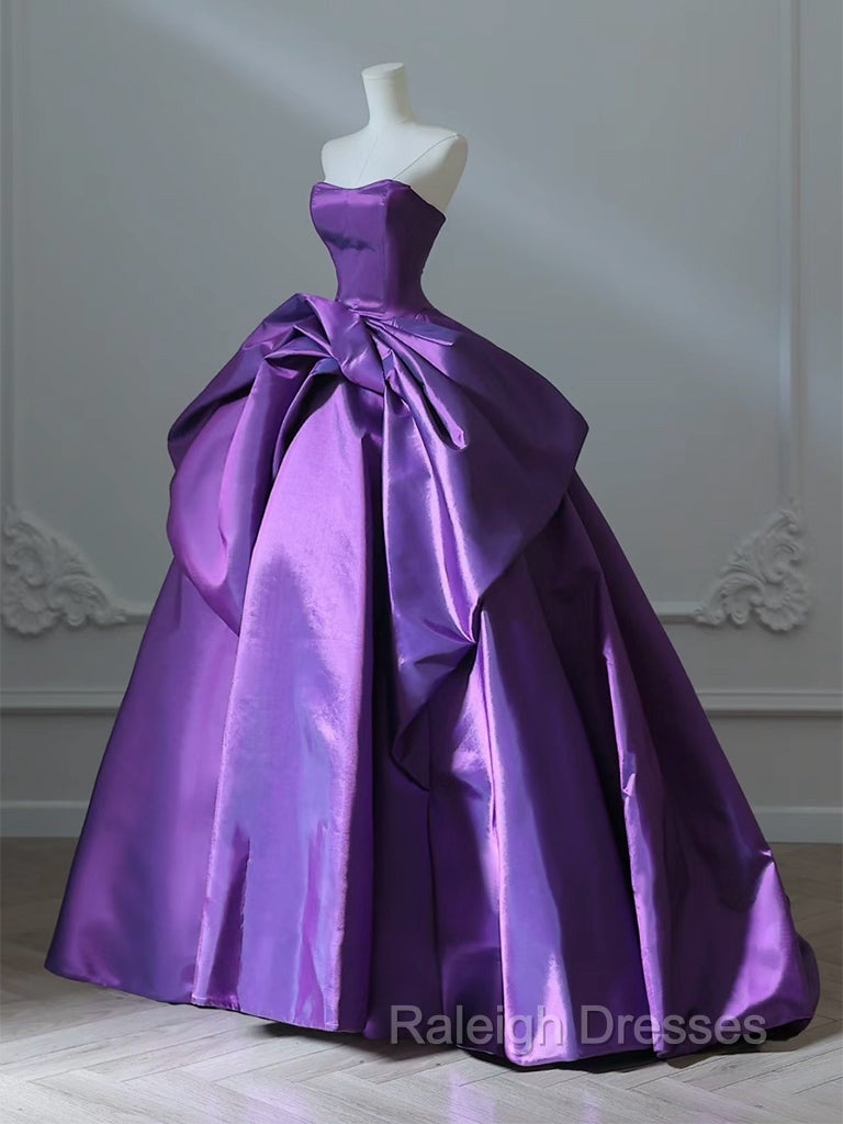 A-Line Sweetheart Neck Satin Purple Long Prom Dress Formal Dress Evening Dress