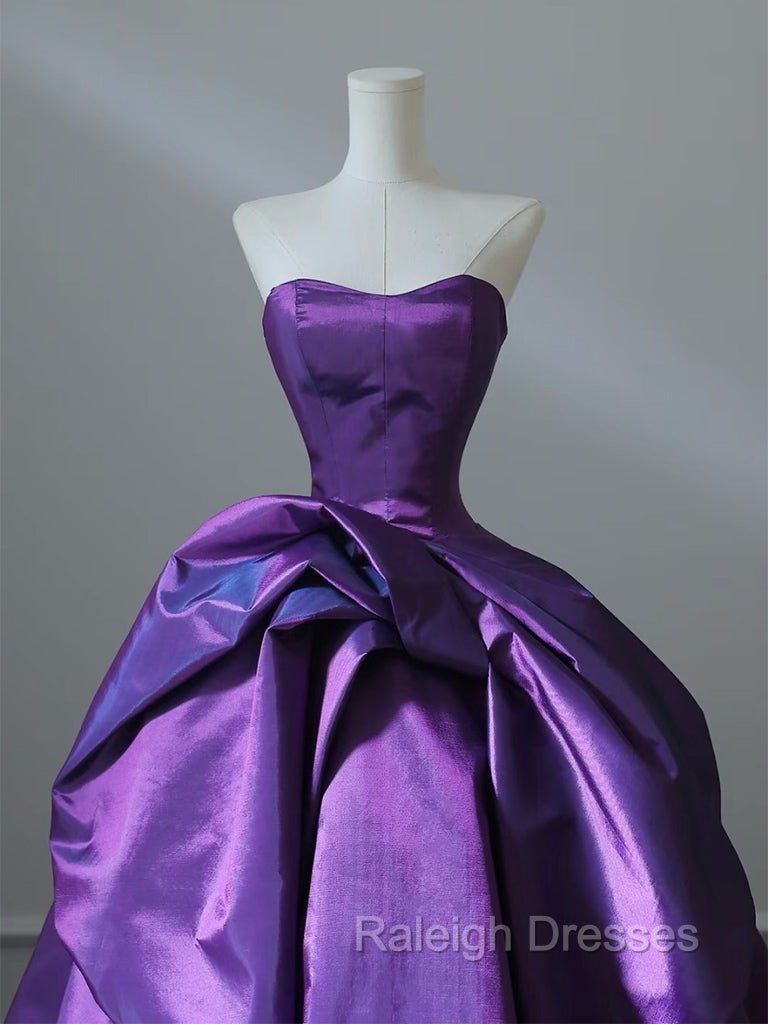 A-Line Sweetheart Neck Satin Purple Long Prom Dress Formal Dress Evening Dress