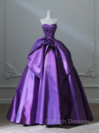 A-Line Sweetheart Neck Satin Purple Long Prom Dress Formal Dress Evening Dress